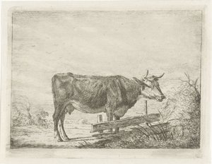 Cow Standing by a Fence by Jacobus Cornelis Gaal