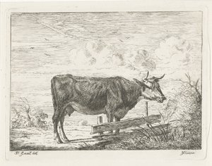 Cow Standing by a Fence by Jacobus Cornelis Gaal