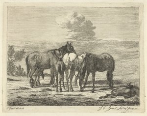 Four Horses and Two Foals by Jacobus Cornelis Gaal