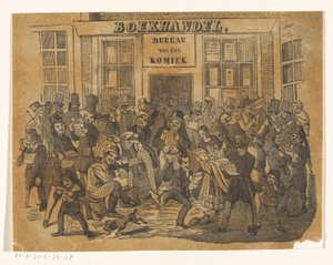Crowd at a Bookstore to Obtain The Comedian by Jacobus Wilhelmus Adrianus Hilverdink (possibly)