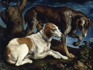 Two Hunting Dogs, 1548-1549 by Jacopo Bassano il vecchio