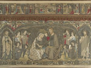 The Coronation of the Virgin between eight Angels and fourteen Saints Ecclesiastical embroidery
