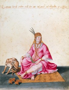 Turkish woman with dog, drawing by Jacopo Ligozzi