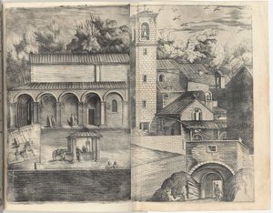 View of the Quadrant: the Main Door, the Square, the Church and the Loggia of the Monastery of the Monte della Vernia