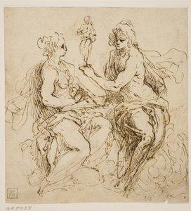 Personifications of Painting and Sculpture Sitting on Clouds
