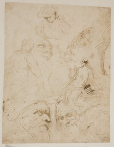 Studies for Male Heads and a Seated Nude Woman by Jacopo Palma