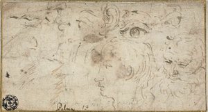 Sketches of Heads, Eyes, Ear, and Mouth