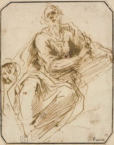 Study for St. Mark; Sketch of Half-length Male Figure, Looking Upwards to Right by Jacopo Palma il Giovane