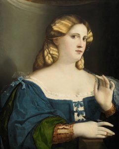 Young Woman in a Blue Dress, with Fan