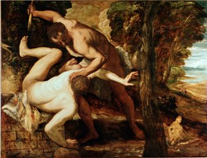 Cain killing Abel by Jacopo Robusti Tintoretto