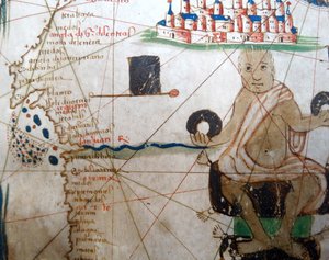 Detail showing an African ruler from a Renaissance map of Europe, Jacopo Russo (after) 1528