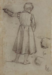 Standing Boy Seen from Behind Pointing Left, and Four Studies for His Left Hand