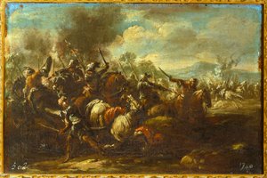 A Battle of Cavaliers by Jacques (1621-76) Courtois