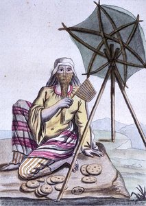 Arab woman from the desert selling bread, from 