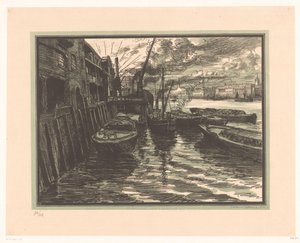 Boats on the Thames in London by Jacques Beltrand (signed by artist)