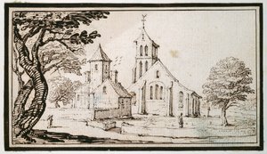 A church in Lorraine and a neighbouring building by Jacques Callot