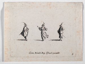 A Lady Making Music and Two Cavaliers by Jacques Callot