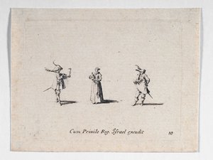 A Lady with a Winebottle and Two Cavaliers by Jacques Callot