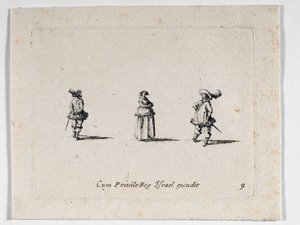 A Lady with Arms Folded, and Two Cavaliers by Jacques Callot