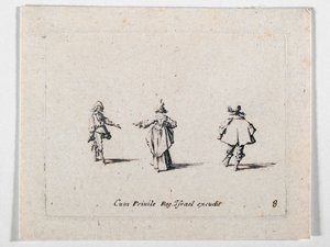 A Lady with Outstretched Hand, Seen from Back, and Two Cavaliers by Jacques Callot