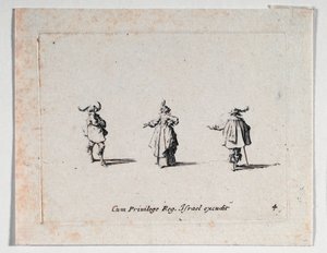 A Lady with Outstretched Hand and Two Cavaliers by Jacques Callot