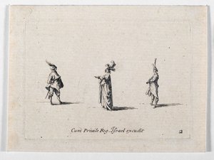 A Lady with Plumed Hat and Two Cavaliers by Jacques Callot