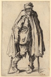 Beggar with Crutch and Shoulder Bag, Plate 10 from the series “The Beggars” by Jacques Callot