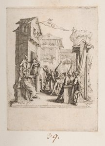 Christ Brought Before Caiphas, No. 7 of 11 from La Petite Passion by Jacques Callot