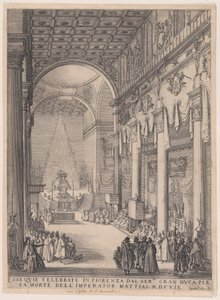 The Catafalque of the Emperor Matthais, also called The Small Preacher, The Funerary Chapel of Florence, Requiem of The Emperor Matthais by Jacques Callot