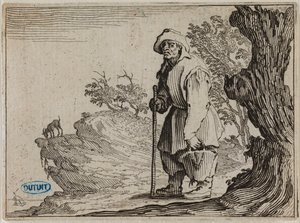 Les Caprices, The Peasant Carrying His Bag. Thirty-first Number of the Suite of 50 Engraved Pieces in Nancy (Lieure 458, Meaume 827) by Jacques Callot