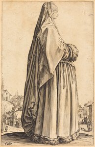 Noble Woman Wearing a Veil and a Dress Trimmed in Fur by Jacques Callot