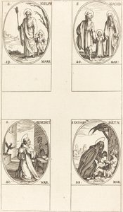St. Joseph, St. Joachim, St. Benedict, Abbot, St. Catharine of Sweden by Jacques Callot