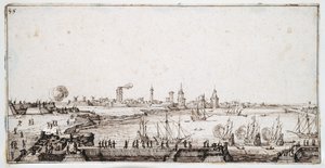 View of the harbour of La Rochelle with galleons firing a salute by Jacques Callot