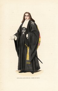 Grand Cross of the Knights Hospitaller, Order of Malta, Order of Knights of the Hospital of Saint John of Jerusalem, Chevalier Grand-Croix de l’Ordre de Malte. Handcoloured woodblock engraving after an illustration by Jacques Charles Bar from Abbot Tiron’s by Jacques Charles Bar