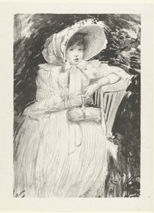 Seated Girl with Hat on Chair with Basket on Lap (series title: The Child with the Basket) by Jacques Emile Blanche