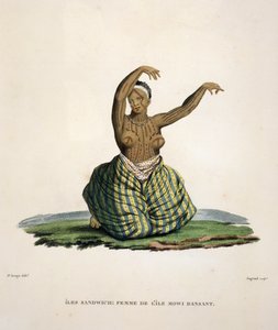 Dancing Woman from the Island of Maui, in the Hawaiian Islands, Engraved by Parfait Augrand by Jacques Etienne Victor Arago