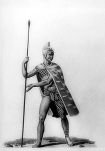 Young officer wearing a typical costume of malo, Hawaii, 1819 by Jacques Etienne Victor Arago