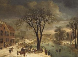 Winter Scene with Skaters on a Frozen River