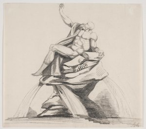 Bearded Male Figure in Robes Seen in Profile on a Fountain
