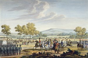 The Imperial Guard Manoeuvring in the Presence of the Two Emperors at Tilsit, 28 June 1807, engraved by Edme Bovinet