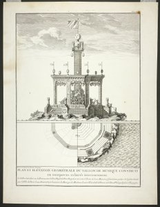 Plan and Elevation of a Music Room, plate three from Description des Festes Données par la Ville de Paris by Jacques François Blondel