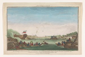 View of the Port des Invalides in Paris with the Launch of the Parisian Frigate on February 18, 1761 by Jacques Gabriel Huquier