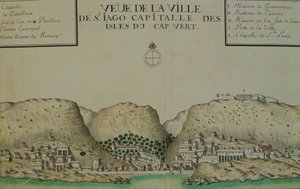 The City of Saint Jago (Santiago) on Cape Verde, Watercolor from the Logbook Kept by Jacques Gouin de Beauchesne, Ship