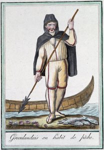 Greenlander in fishing outfit - in Encyclopedia of Travels by Grasset Saint Sauveur, ed. Paris 1796 by Jacques Grasset de Saint Sauveur