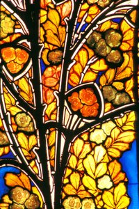 Nancy, Art Nouveau, Hotel Bergeret, Stained glass roses & seagulls by Jacques Gruber
