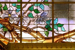 Nancy, Art Nouveau, La verriere aux Clematites (1901) (detail) by Jacques Gruber