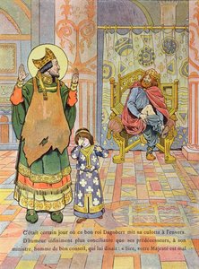 King Dagobert I putting his trousers on the wrong way round, illustration from 