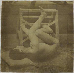 Study of a Male Nude Model, Lying with Legs Raised Against a Step, in the Studio of Jacques de Lalaing