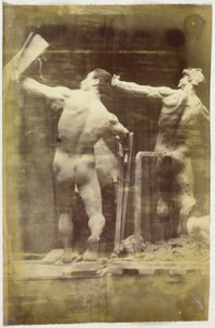 Study of a Male Nude Model, Seen from the Back with Hand on a Structure, Next to a Plaster Model in the Same Pose, in the Studio of Jacques de Lalaing