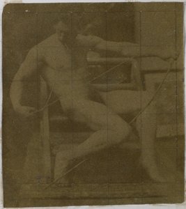 Study of a Male Nude Model, Sitting on a Step, Seen from the Front with Rope and Bow on Lap, in the Studio of Jacques de Lalaing by Jacques Lalaing (attributed to)